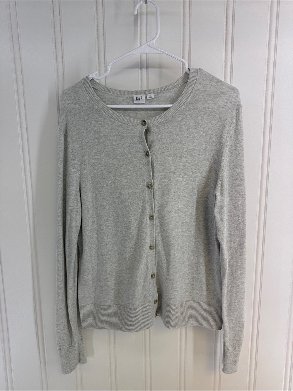 GAP Light Gray Crewneck Button-Up Cardigan